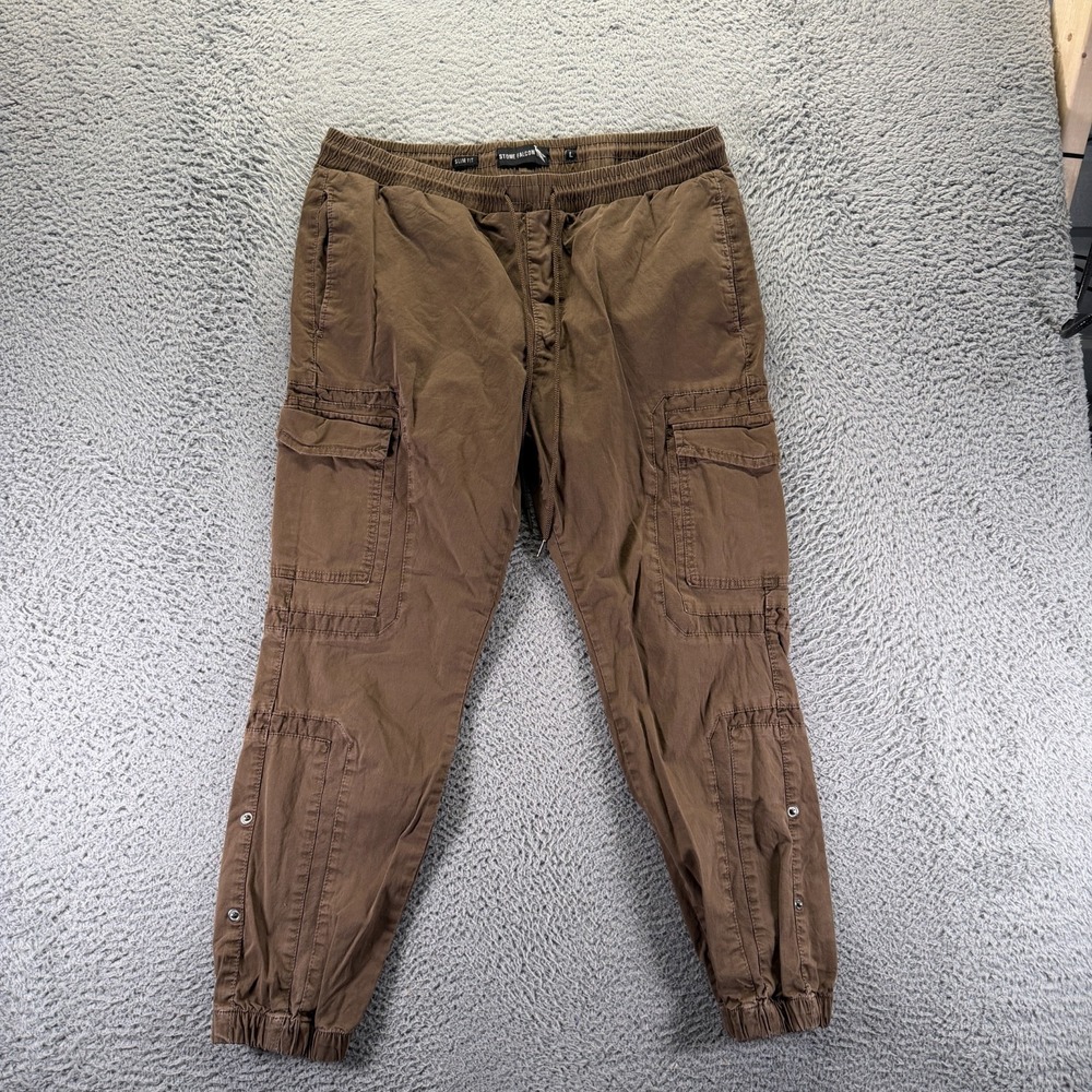 Stone Falcon Pant Mens L Brown Cotton Jogger Cargo Tapered Slim Utility Stretch